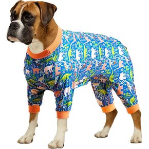 ملابس الكلاب الكبيرة من LovinPet Pitbull، العناية بالجروح/ملابس الكلاب بعد الجراحة، طباعة ديناصورات العالم المفقود، حماية من الأشعة فوق البنفسجية، تخفيف قلق الحيوانات الأليفة، ملابس الكلاب الكبيرة، PJ's /2XL