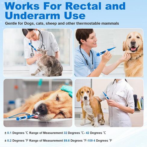 مقياس حرارة رقمي للحيوانات الأليفة للكشف الدقيق عن الحمى، مناسب للقطط/الكلاب/الحصان/الطبيب البيطري، مقياس حرارة مضاد للماء للحيوانات الأليفة، قياسات سريعة ودقيقة في 20 ثانية (أزرق) in Kuwait