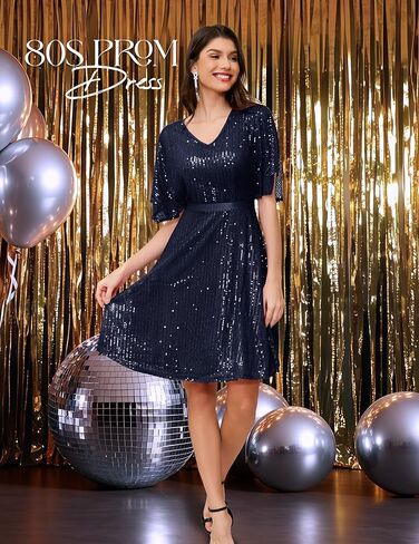 Wedtrend Women's Sparkly Sequin Dress Bat Sleeves Cocktail Dress Glitter Club Dress in Kuwait