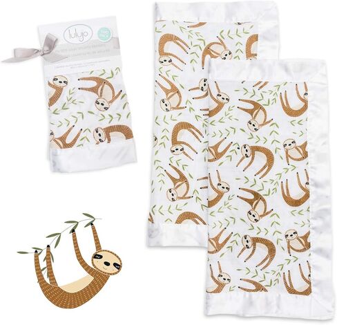 Lulujo Security Lovey Blankets Unisex Softest Breathable Cotton Muslin Security Blanket Set with Silky Satin Trim| Neutral Comforting Blanket for Girls & Boys| 16in x 16in| Daisies in Kuwait