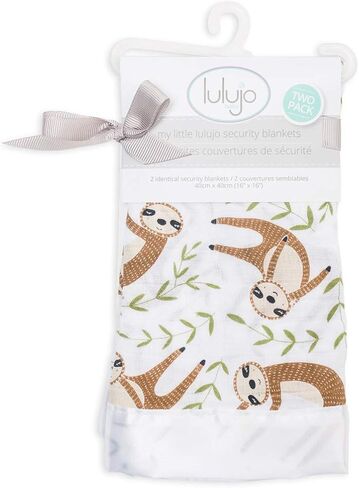 Lulujo Security Lovey Blankets Unisex Softest Breathable Cotton Muslin Security Blanket Set with Silky Satin Trim| Neutral Comforting Blanket for Girls & Boys| 16in x 16in| Daisies in Kuwait