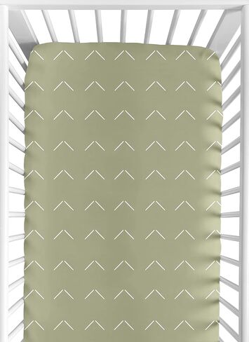 Sweet Jojo Designs Dark Green Boho Arrow Boy Girl Baby Fitted Crib Sheet Infant Newborn Nursery Toddler Bed Room Standard Mattress Hunter Sage Modern Bohemian Gender Neutral Shabby Chic Ivory Arrows in Kuwait