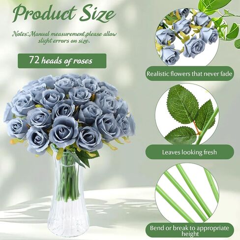 Hoteam 72 Heads Artificial Rose Flowers Bouquet Wedding Gift Silk Flower Arrangement Bouquet with Stem Bridal Bouquet Real Touch Flower Centerpiece for Tables Valentine, 6 Bouquets (Pink) in Saudi Arabia