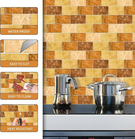 10 Sheets Peel and Stick Backsplash for Kitchen 12"X12" Back Splash Adhesive Subway Wall Tile Sticker for Bathroom on Renter Friendlyn Marble (Grey Marble) in Kuwait