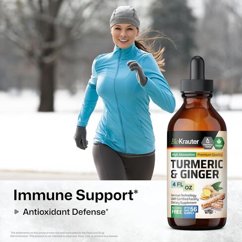 Turmeric and Ginger Supplement Tincture - Turmeric Curcumin Immune Support Drops - Organic Turmeric Supplement with Black Pepper - High Potency Vegan Formula - 4 Fl.Oz. in Saudi Arabia