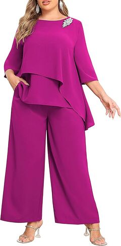 AOVDE Plus Size Pant Suits Mother of Bride Dressy Pant Suits 2 Piece Outfits with Pockets for Women Wedding Guest in Kuwait