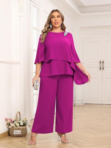 AOVDE Plus Size Pant Suits Mother of Bride Dressy Pant Suits 2 Piece Outfits with Pockets for Women Wedding Guest in Kuwait