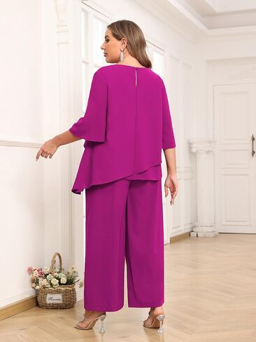 AOVDE Plus Size Pant Suits Mother of Bride Dressy Pant Suits 2 Piece Outfits with Pockets for Women Wedding Guest in Kuwait