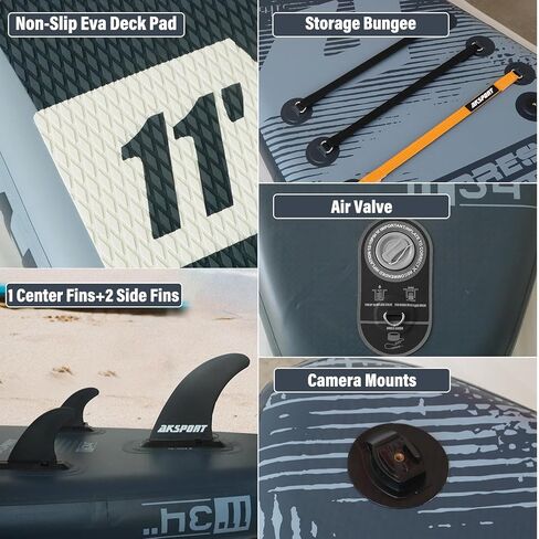 AKSPORT 10'6"×32"×6" لوح مجداف قابل للنفخ مع سطح ممتاز غير قابل للانزلاق، حقيبة ظهر للسفر، مجداف قابل للتعديل، مضخة، مقود للشباب والكبار ألواح SUP خفيفة للغاية لركوب الأمواج in Kuwait