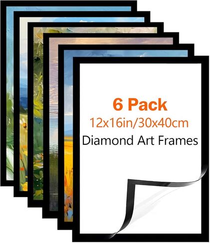 إطار فني ماسي مقاس 12 × 16 بوصة - 8 إطارات ماسية مقاس 30 × 40 سم مناسبة لصورة مقاس 10 × 15 بوصة، إطار فني ماسي مغناطيسي ذاتي اللصق، إطارات ملصقات لتزيين مكتب الحائط المنزلي (أسود، 8 قطع) in Saudi Arabia