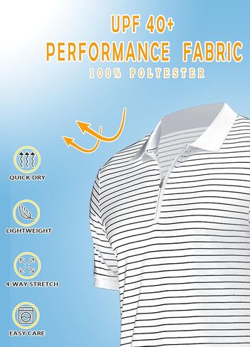 قمصان بولو ZTN للرجال بسحاب وأكمام قصيرة وأداء جاف وقمصان جولف ماصة للرطوبة وقمصان بولو مخططة كاجوال in Kuwait