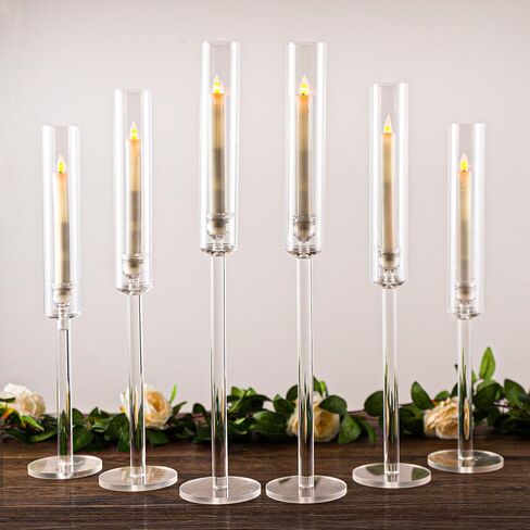 Vincidern 6PCs Acrylic Candle Holders Centerpieces for Table, Taper Candle Holder for Wedding Decor, Dining Room, Halloween, Christmas Decorative Candlestick Holder, Taper Candle Holder Set in Kuwait