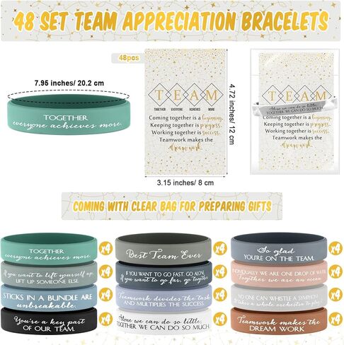 XunYee 48 Sets Team Employee Appreciation Gifts Include 48 Motivational Quote Silicone Bracelets 48 Inspirational Card 50 Bag for Staff Coworker Volunteer Social Worker in Kuwait