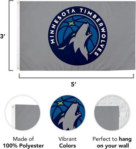 Minnesota Timberwolves Flag NBA 100% Polyester Indoor Outdoor 3x5 feet National Basketball Association Team Flags (Flag #1) in Kuwait