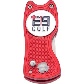 Stainless Steel 3 in 1 Divot Repair Tool with Removable Magnetic Ball Marker Coin, Foldable Switchblade with Pop Up Release Button, Durable Aluminum 1 Inch Fork, Lightweight & Compact