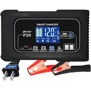 20-Amp Smart Battery Charger,12V/20A and 24V/10A.Lithium,Lifepo4,Lead-Acid(AGM/Gel/SLA..) Car Battery Charger,Trickle Charger, Maintainer/Pulse Repair Charger,for Car ,Boat,Motorcycle, Lawn Mower