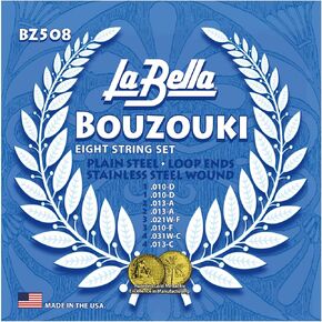 La Bella BZ508 Bouzouki Stainless Steel Round Wound Plain Steel Loop-Ends String