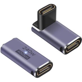 Poyiccot 240W USB C Right Angle Adapter (2 Styles), 40Gbps Right Angle USB C Male to Female Adapter, 90 Degree USB C Adapter with 8K@60Hz Video Compatible for USB 4 Cable, Laptop, and Phones