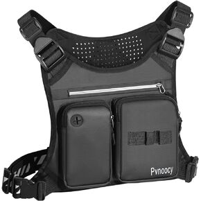 Chest Bag for Men, Waterproof Sports Utility Chest Pack with Water Bottle Holder&Phone Holder, Lightweight&Adjustable EDC Sports Chest Bag for Workout Running Fishing Cycling Hiking Skiing