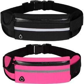 Running Belt Waist Packs,Workout Fanny Pack,Ultra Light Bounce Free Waist Pouch Fitness Workout Belt Sport Waist Pack for Women Men,Adjustable Waistband Bag for All Kinds of Phone (2 Pack-Black+Pink) in Kuwait