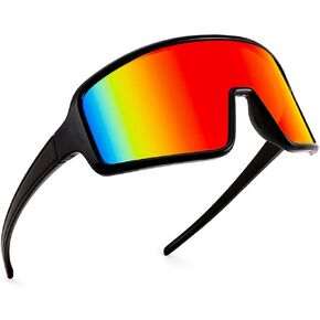 Men and Women's Black UV400 Protection Shield Reflective Rainbow Visor Mirror Cycling Sports Glasses 80s 90's Baseball Glasses for Youth Kids Teens Sunglasses