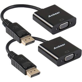 DisplayPort to VGA Adapter, Display Port to VGA Converter Gold Plated (Male to Female) for DisplayPort Enabled Desktops and Laptops to VGA Converter Connect Displays (Black, 2 Pack)