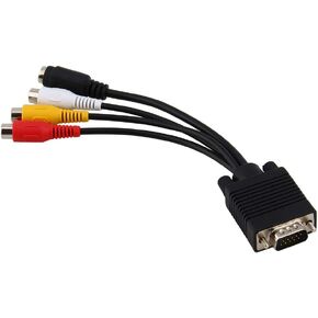 VGA SVGA to S Video 3 RCA TV AV Converter Cable Adapter, Standard Sub D VGA Input, Connector: D Sub 15 pin to S Video 4 pin and RCA Jack