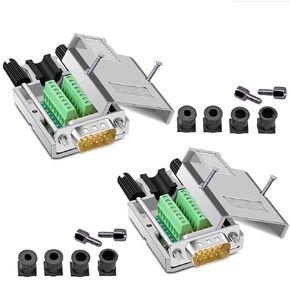 2Pcs VGA DB15 3Row Female Adaptor, 16mm Thinner Solderless Metal Case 3+9 D-SUB 15Pin Terminal Breakout Board Connector