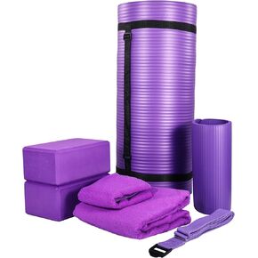 BalanceFrom 7-Piece Set - Include Yoga Mat with Carrying Strap, 2 Yoga Blocks, Yoga Mat Towel, Yoga Hand Towel, Yoga Strap and Yoga Knee Pad, Multiple Options