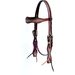 BLACK HOOF | Turquoise Painted | Tooled American Leather Spur Straps, Breastcollar,Slip Ear and Browband Headstall in Kuwait