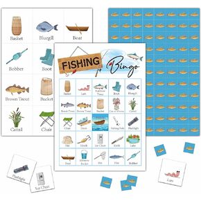 Fishing Bingo Game - Let's Go Fishing Bingo Card - 24 Players Bingo Game Set Indoor Outdoor Activities - Camping Party, Birthday Party Favors Supplies -A01