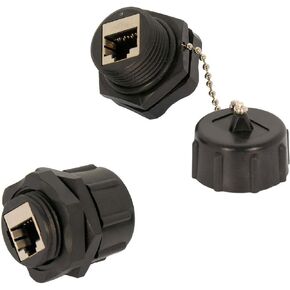 InstallerParts CAT6 RJ45 Shielded Industrial Panel Mount Bulkhead Ethernet Female to Female Feed Thru Coupler - Waterproof RJ45 Pass Through Connector - IP67 Waterproof/Dust Cap, Single Pack, Black