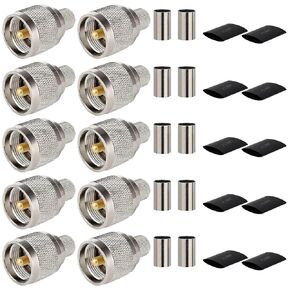PL-259 Male Crimp Connector Adapter,UHF SO239 Crimp Coax Connector for LMR400/KMR400/RG8/RG8U/RG213 Coaxial Cable (Pack of 10)