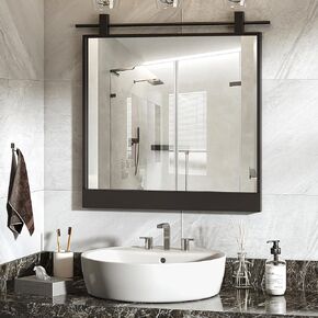 Black Metal Framed Mirror for Bathroom 28X20 Inch Modern Wall Mounted Vanity Mirror Rectangle Decorative Wall Mirror for Bathroom Wall Over Sink with Non-Rusting Iron Metal Framed