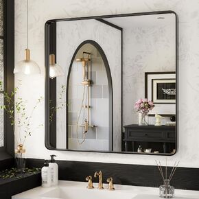 ISKM Black Framed Mirror for Wall 20"x 16", Bathroom Vanity Mirror Anti-Rust, Tempered Glass, Rounded Rectangle Mirror(Horizontal/Vertical)