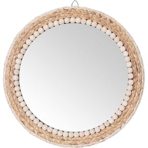 SWTHONY 15 Inch Boho Round Hanging Wall Mirror Decorative Rattan Circle Wall Mounted Mirror for Farmhouse, Living Room, Bedroom, Bathroom