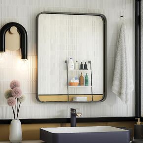 ISKM Black Framed Mirror for Wall 20"x 16", Bathroom Vanity Mirror Anti-Rust, Tempered Glass, Rounded Rectangle Mirror(Horizontal/Vertical) in Kuwait