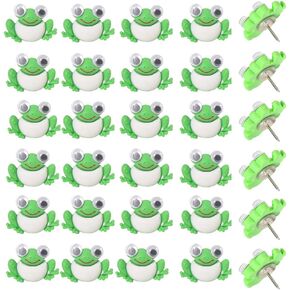 30Pcs Frog Creative Decorative Cute Thumb Tacks Thumb Nails Frog Push Pins Soft Flat for Photos Wall, Maps, Bulletin Board or Corkboards(Green)