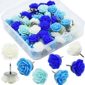 60Pcs Decorative Pushpins, Red Rose Flower Push Pin with Gradient Color, Cork Board Tacks, Bulletin Board Tacks, Thumb Tack Decorative for CorkBoard, Office Organization, School or Home