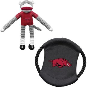 Littlearth Unisex-Adult NCAA Arkansas Razorbacks Sock Monkey and Flying Disc Pet Toy Combo Set, Team Color, One Size