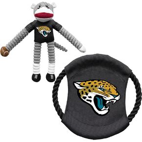 Littlearth Unisex-Adult NFL Jacksonville Jaguars Sock Monkey and Flying Disc Pet Toy Combo Set, Team Color, One Size