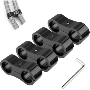 4PCS Hose Separator Clamp, Aluminum Fuel Line Mounting Clamps with Wrench, Divider Hose Fitting Adapter Fit for Fuel Hose, Oil Line, Brake Line, Water Pipe and Gas Line (4AN)