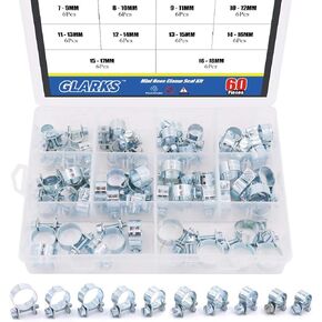 Glarks 60Pcs 10 Size Mini Fuel Injection Style Hose Clamp Assortment Kit For Diesel Petrol Pipe