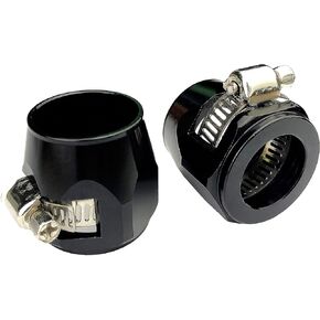 4AN Hex Hose Finisher Clamp Fuel Line Hose End Fitting Oil Water Pipe Adapter Black Aluminum, Pack of 2