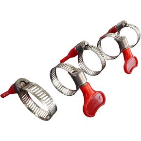 Tech Team #00853, Band Clamps 5/16" wide, 1/4" - 5/8" (6-16 mm) diameter, Adjustable Key Style, Stainless Steel Hose Clamps, Easy-Turn Plastic Thumb Screw, 5 pcs.
