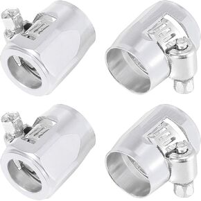 X AUTOHAUX 4pcs AN6 Hex Car Hose Finisher Flexible Rubber Pipe Clamp with Screw Band Adapter Fitting for Oil Fuel Water Tube Silver Tone