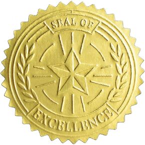 Embossed Gold Foil Certificate Seals, Seal of Excellence, 1.75", 100 Count