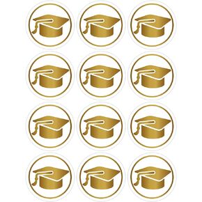 Gold Graduation Hat Envelope Seals Stickers, Glitter Gold Clear Graduation Cap Envelope Stickers for Class of 2024 Grad Party Gifts Cards Present Decorations, 360PCS 1.5 inch