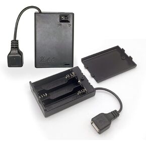 2 Pack 3AA Battery Box, 3 AA Battery Holder with USB Cable, USB Battery Case Box Holder 4.5V (3×1.5V), 3 Slots x 1.5V Battery Box with On/Off Switch and Cover