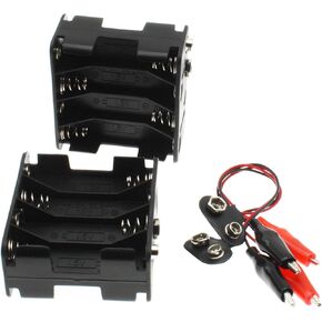 2Sets 2X 1.5V Battery Holder with T Type Wired Battery Alligator Clip Standard Snap Connector kit 3V Thicken Plastic Battery Case